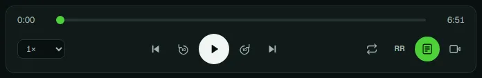 The control bar under the video player: previous line, back 10 seconds, play, forward 10 seconds, next line, loop line, speed and romanization