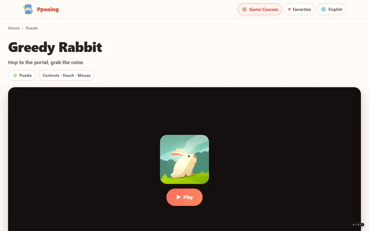 The game page for Greedy Rabbit, with the title and the Play button
