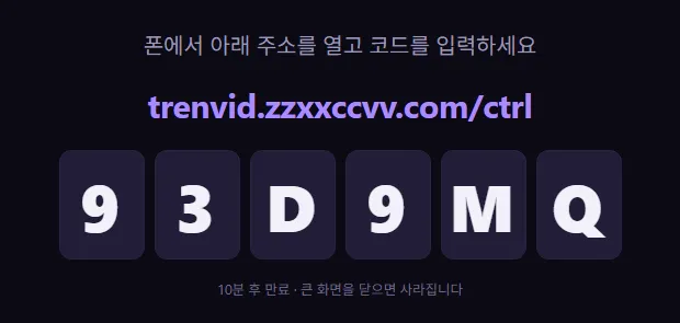큰 화면에서 연 트랜비드 리모트 연결 페이지. 휴대폰에서 열 주소와 6자리 코드가 보입니다